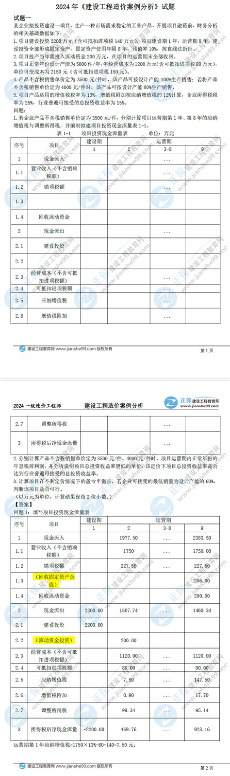 2024年一级造价师建设工程造价案例分析土建真题及答案解析