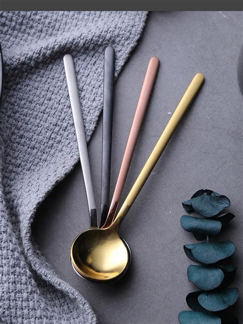 Роскошная 304 ложка из нержавеющей стали, круглая, для завтрака, кофе ...