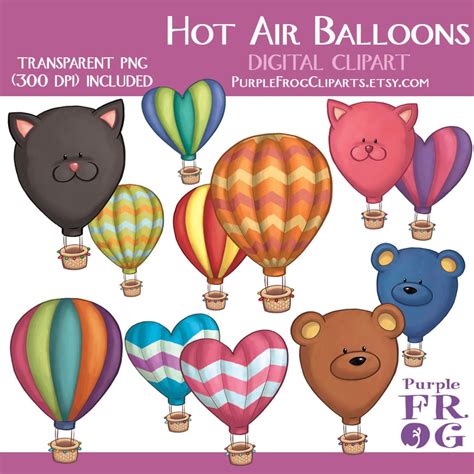Watercolor Hot Air Balloons Digital Clipart Clip Art Images Dpi Jpeg Png Files