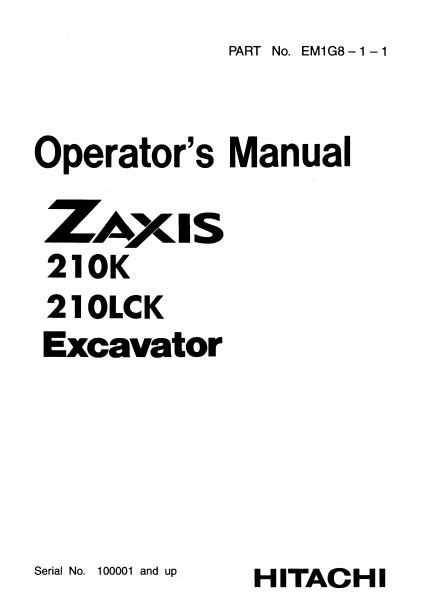 Hitachi Zaxis K Lck Excavator Operators Manual