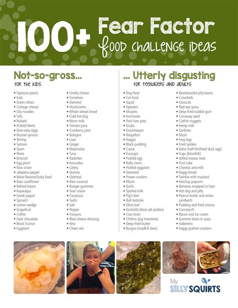 100 Ideas for your next Fear Factor Food Challenge - My Silly Squirts