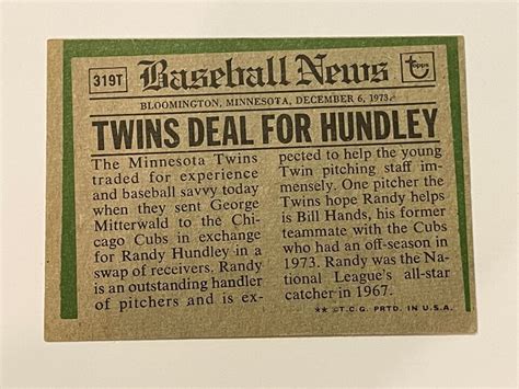 Topps Traded Baseball T Randy Hundley Minnesota Twins Ebay