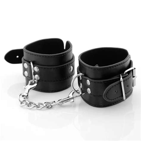 Black Pu Leather Handcuffs For Sex Fetish Bondage Restraints Wrist