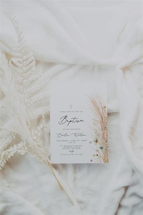 Editable Pampas Grass Baptism Invitation Boho Baptism Etsy