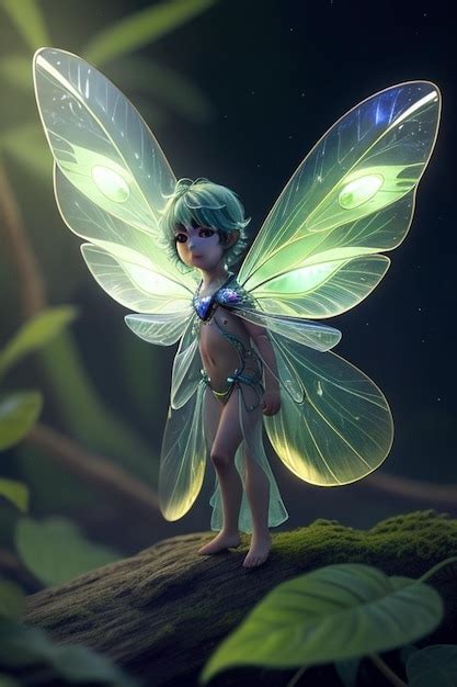 Premium Ai Image A Fairy With A Green Wings And A Blue Light On The