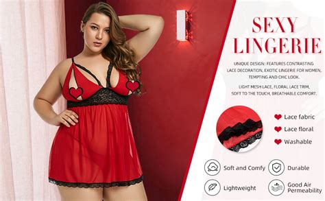 Donnalla Women Plus Size Lingerie Set Sexy Lace Babydoll Lingerie Dress Chemise Sleepwear With