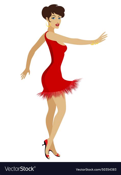 Dancing Pretty Woman In Red Sexy Dress Royalty Free Vector