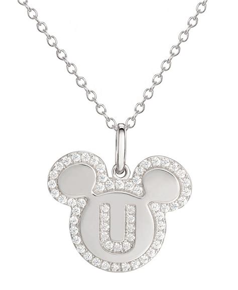 Disney Mickey Mouse Cubic Zirconia Initial Pendant 18 Necklace In