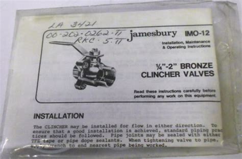 Jamesbury Imo Bronze Clincher Valve Repair Kit Tt