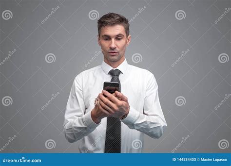 Surprised Businessman Using Smartphone Stock Image Image Of Mobile