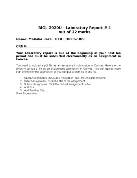 Lab 4 Biol 2020u Lab Report 2024 Biol 2020u Laboratory Report 4 Out Of 22 Marks Name