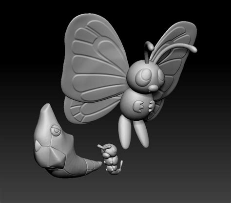 Stl File Pokemon Caterpie Metapod Butterfree 3d Print Model・design To