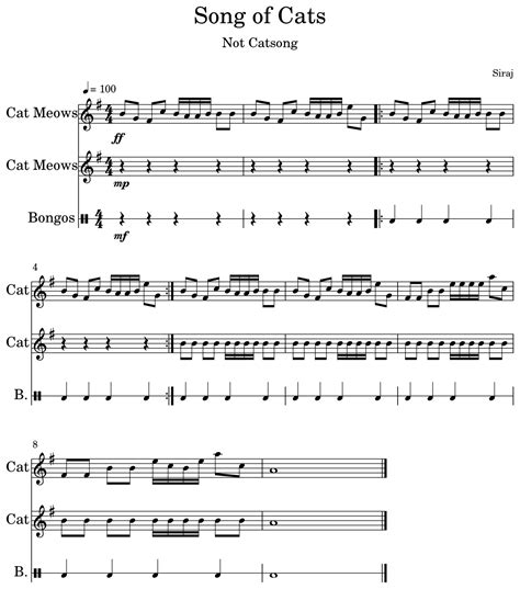 Song Of Cats Sheet Music For Cat Meows Drum Set