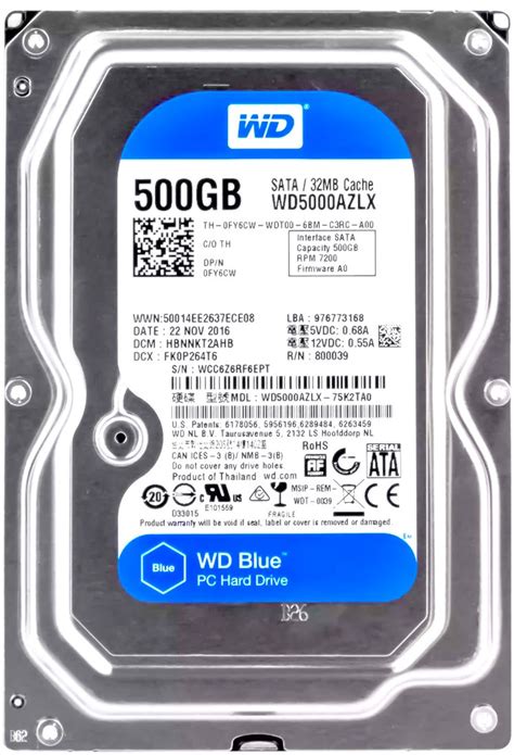 Western Digital WD5000AZLX-08K2TA0 - 500GB 7.2K RPM SATA 3.5" Hard ...