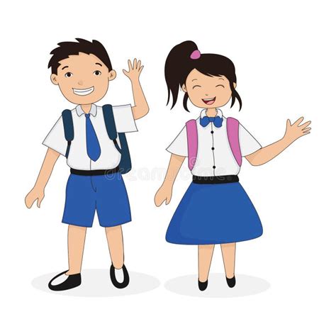 Asian Student In School Uniform Vector Student Character Vector Stock