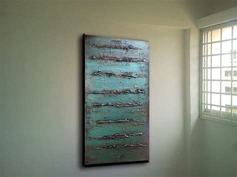 Large Abstract Painting on Canvas Teal Painting Teal Home Decor Original Textured Painting on ...