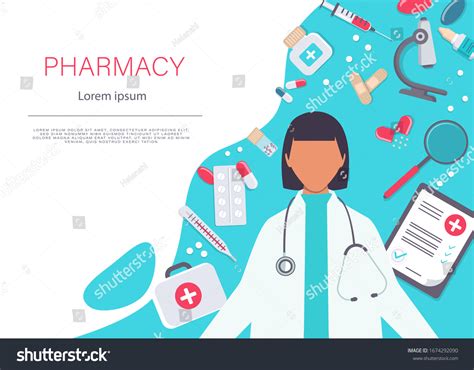 Pharmacy Vector Elements Female Pharmacist Showing