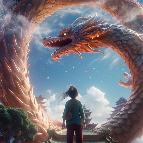 Premium AI Image | Anime girl looking at a dragon in a chinese temple generative ai