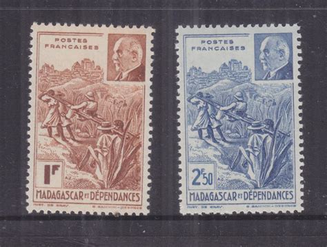 Madagascar Petain Vichy Government Unissued Pair Mnh Europe