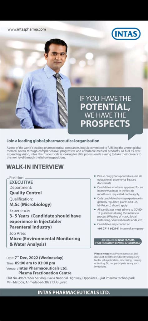 Intas Pharmaceutical Ltd Walk In Interview For Quality Control