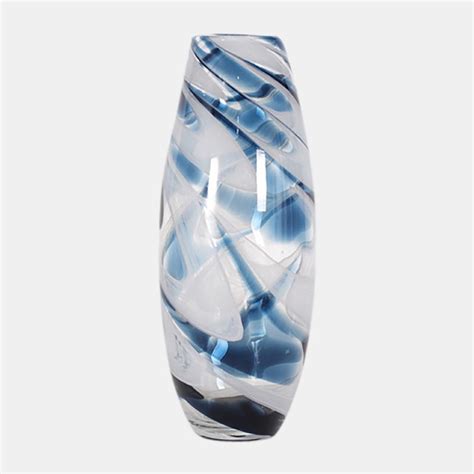 17 Blue And Clear Swirl Glass Vase Wilford Lee Home Accents