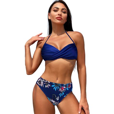 FJUCHAI Women S Swimsuits Set String Two Piece Halter Top Triangle Bikini Set Adjustable Straps