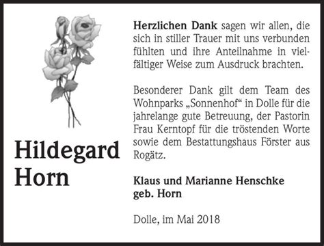 Traueranzeigen Von Hildegard Horn Abschied Nehmen De