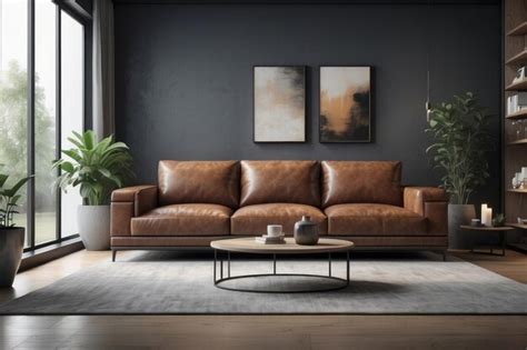 Premium Photo | Modern living room with leather couch