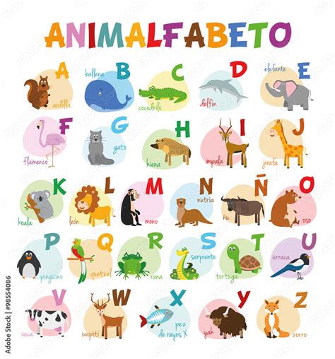 Obraz Ilustración De Vector Alfabeto Ilustrado Con Animales Para Niños