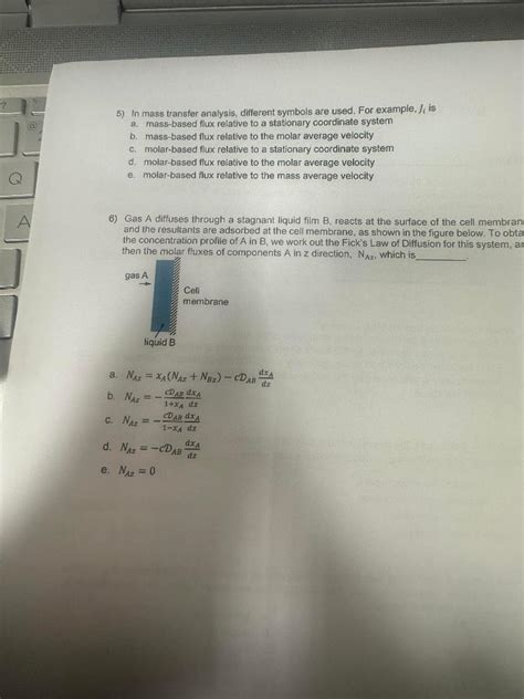 Solved 5 In Mass Transfer Analysis Different Symbols Are Chegg