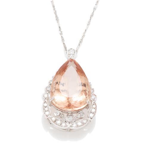 Lot An Ct White Gold Morganite And Diamond Pendant Necklace