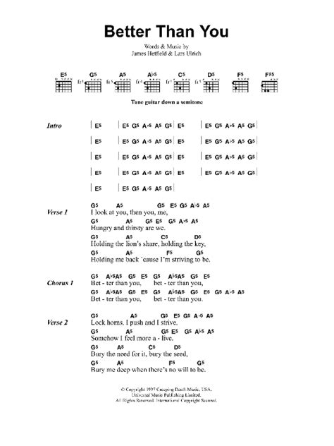 Better Than You by Metallica - Guitar Chords/Lyrics - Guitar Instructor