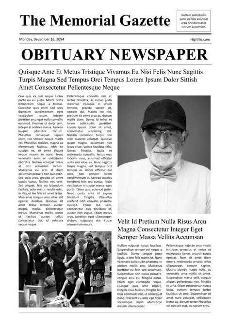 Elegant Obituary Newspaper Template - Word | Google Docs - Highfile