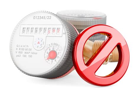 Cold And Hot Water Meters With Forbidden Symbol 3D Rendering Stock Illustration Illustration
