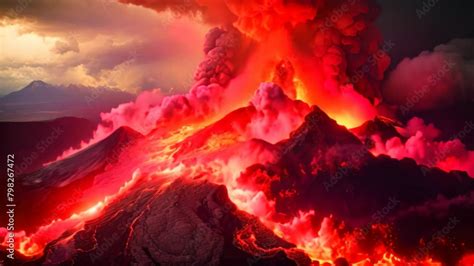 Volcanic Eruption 3d Illustration Fantasy Nature Background Lava