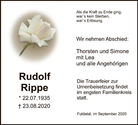 Traueranzeigen Von Rudolf Rippe Trauer Hna De