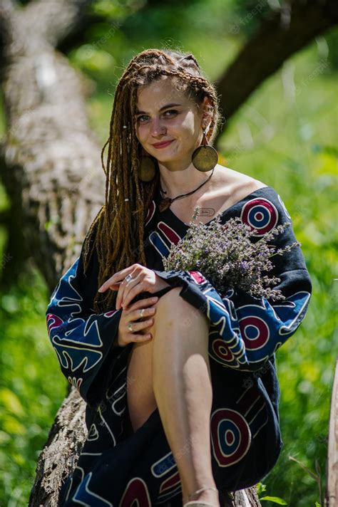 Premium Photo Beautiful Girl With Dreadlocks Dressed Hippie Styleposes Outdoors