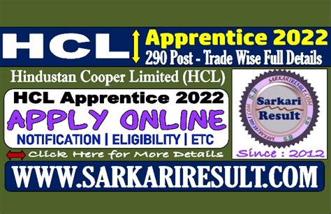 Hcl Various Trade Apprentice Online Form 2022 For 290 Post