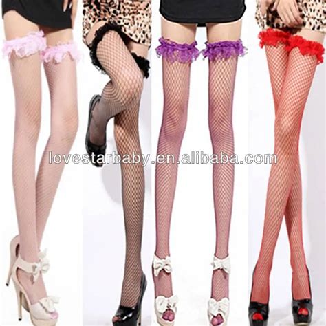 Wholesale Women Hot Sexy Lingerie Underwear Fishnet Colorful Lace In Top Thigh High Net Stocking