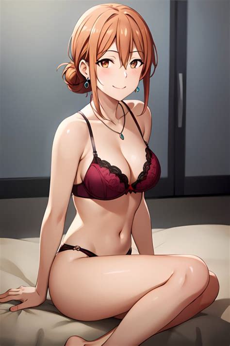 Busty Hentai Girl Alluring Bare Legs Big Breasts Bra Brown