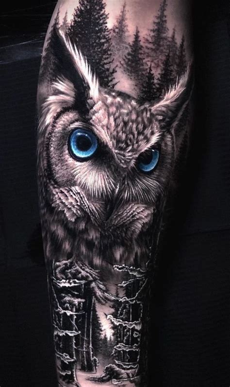 Great Horned Owl Black And Grey Tattoo