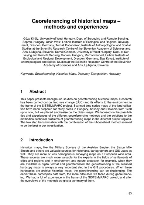 (PDF) Georeferencing of historical maps -- methods and experiences