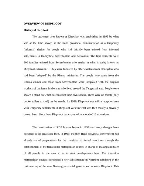 (PDF) OVERVIEW OF DIEPSLOOT History of Diepsloot...the RDP houses are ...