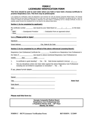 Fillable Online Medicalboard Georgia Form C Licensure Verification Form