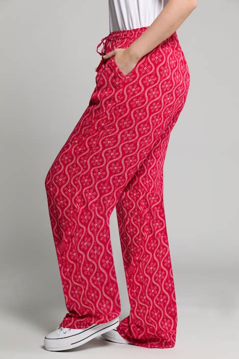 Ogee Print Elastic Waist Straight Leg Rose Fit Pants Comfort Pants