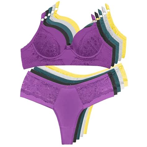 5 Conjuntos Lingerie Calcinha Fio Dental Sutiã Bojo Luxo Frete grátis