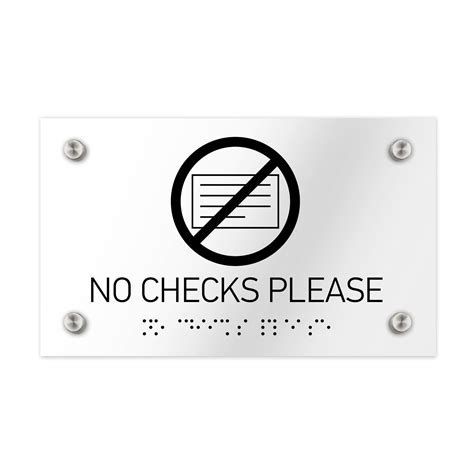 No Checks Please Signs With Braille Clear Acrylic Sign Bsign