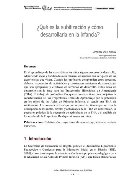 Pdf Qu Es La Subitizaci N Y C Mo Desarrollarla En La Infancia Funes