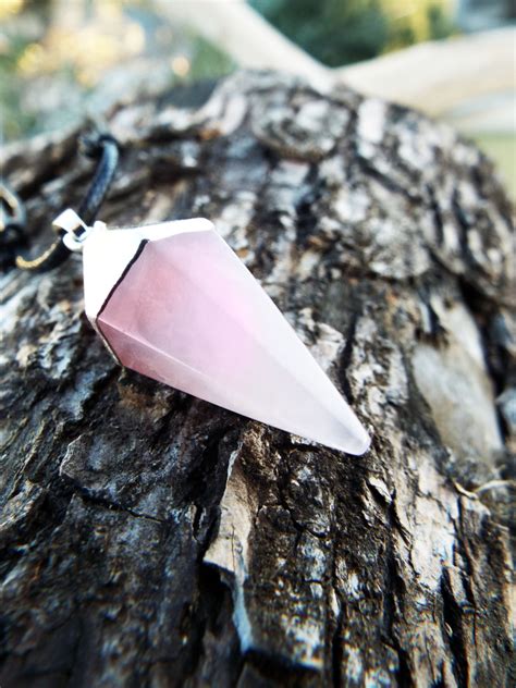 Rose Quartz Pendant Pendulum Silver Pointer Crystal Gemstone Necklace