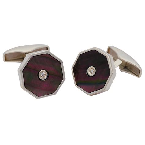 Sterling Silver Hexagon Shaped Mother Of Pearl Cufflinks With Diamond